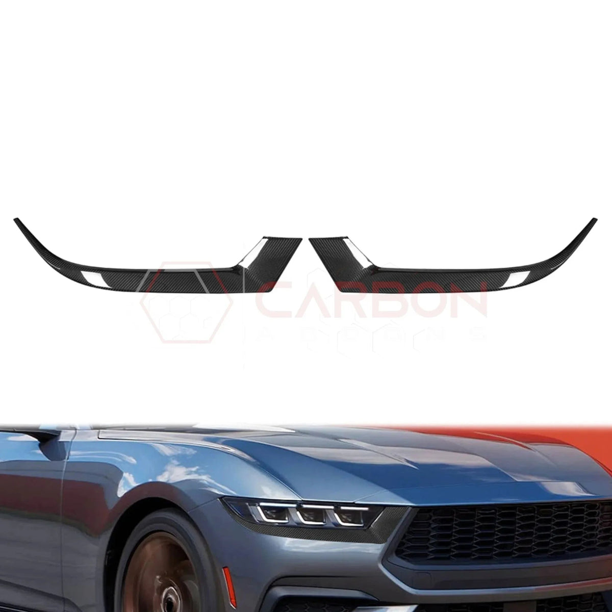 Real Carbon Fiber Headlight Eyelid Covers for 2024+ Ford Mustang