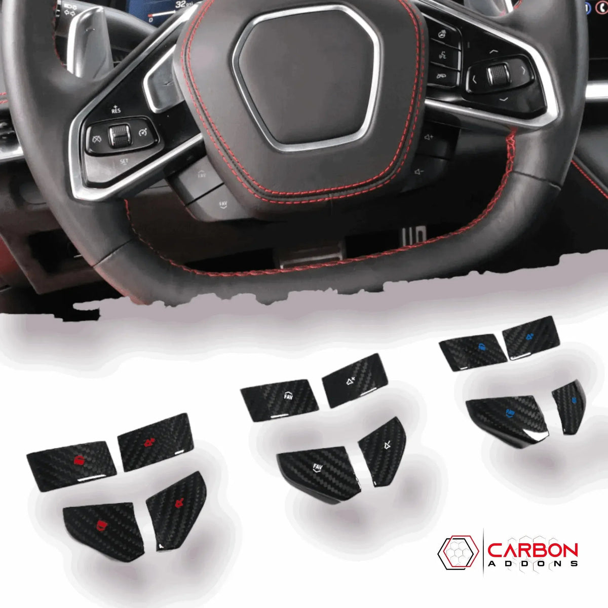 C8 Corvette Real Carbon Fiber Steering Wheel Volume Button Covers | Interior Upgrade (2020–2027)