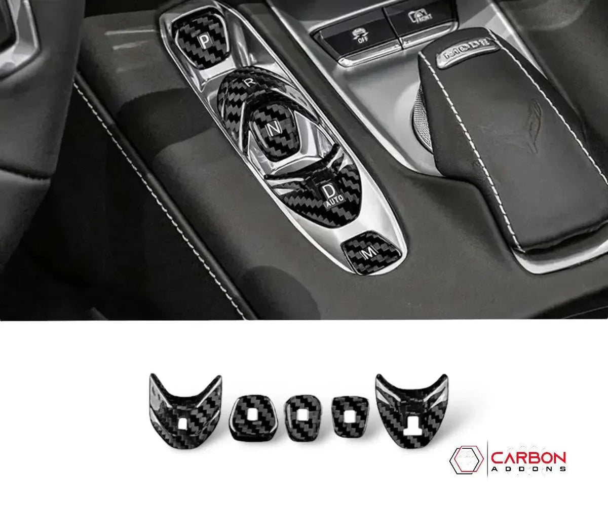 C8 Corvette Real Carbon Fiber Gear Shift Button Cover | Center Console Interior Upgrade (2020–2027)