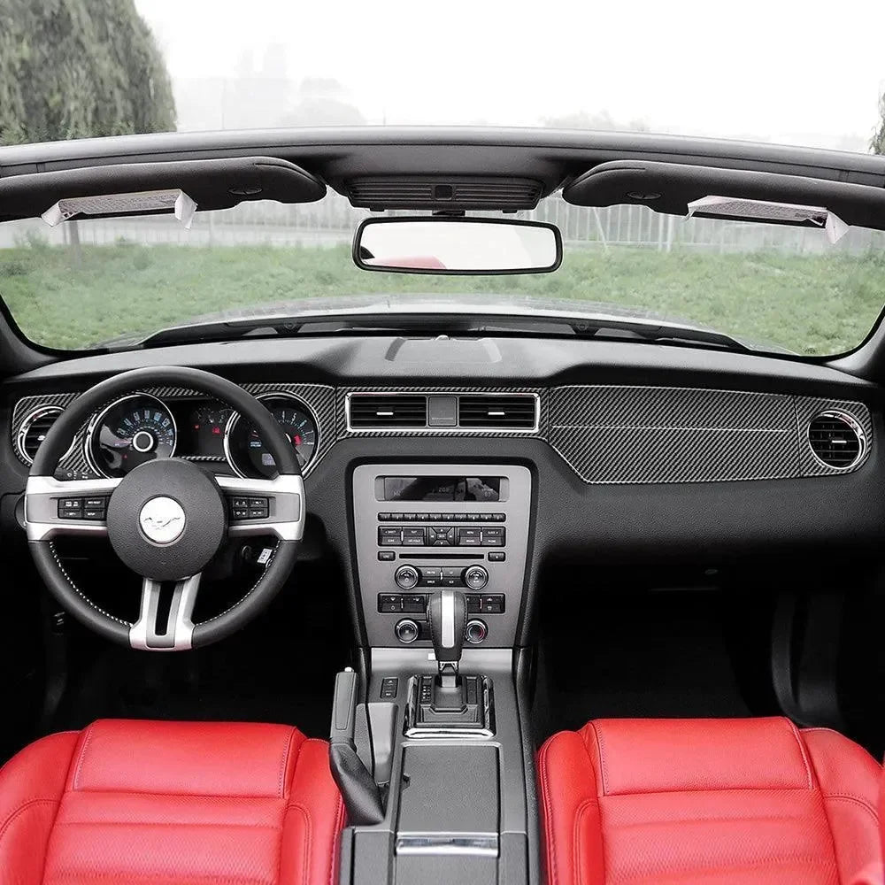 6 PCS Kit Full Dashboard Trim Carbon Fiber Interior Overlay For Mustang 2010-2014