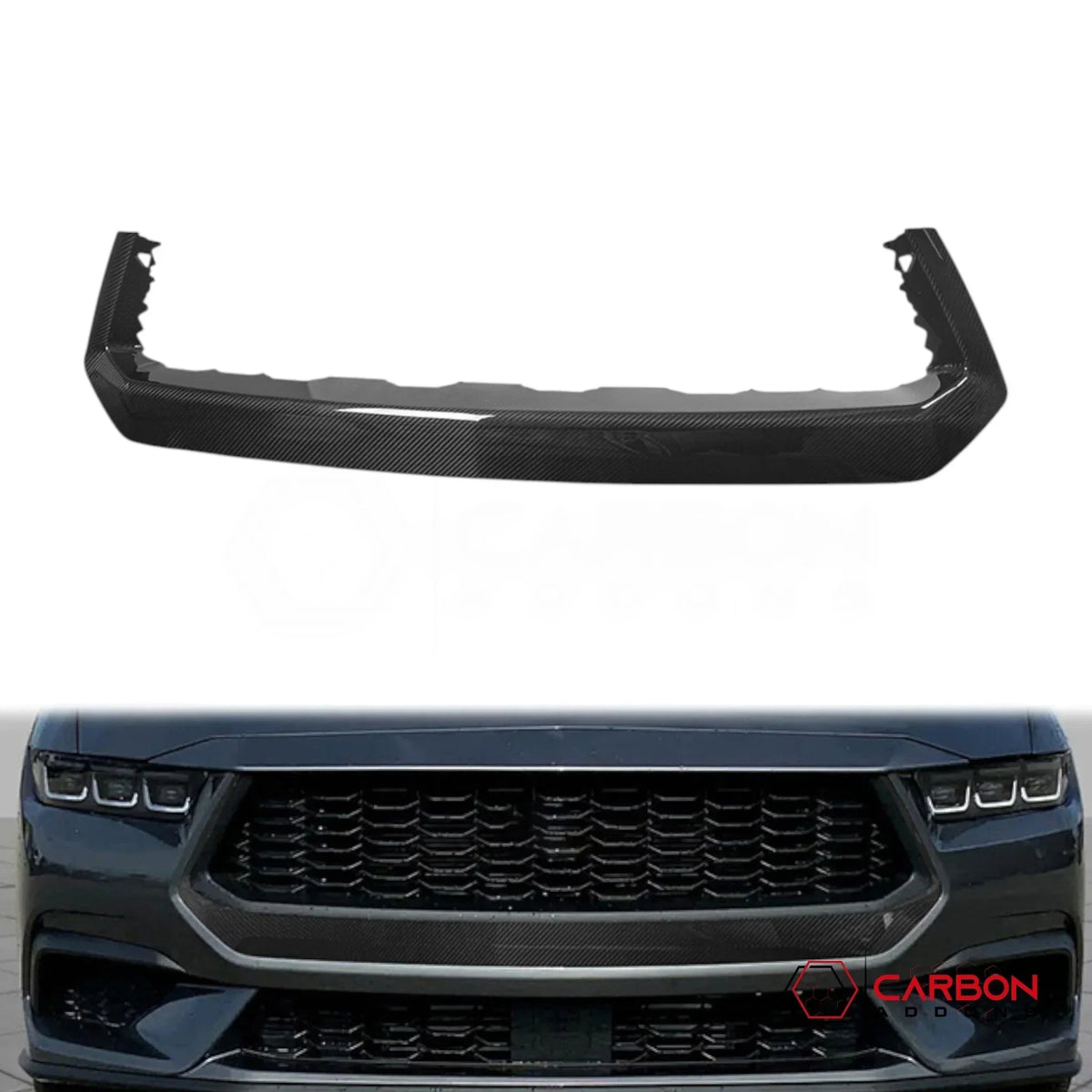 Real Carbon Fiber Front Bumper Upper Trim Covers for 2024+ Ford Mustang EcoBoost