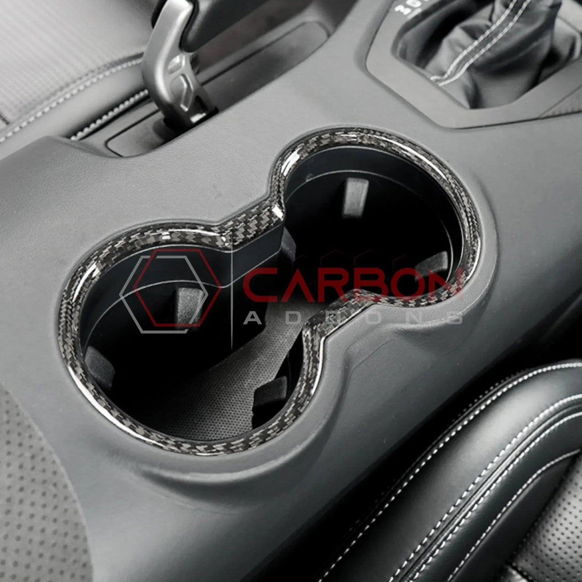Real Carbon Fiber Cup Holder Trim Cover for 2024+ Ford Mustang