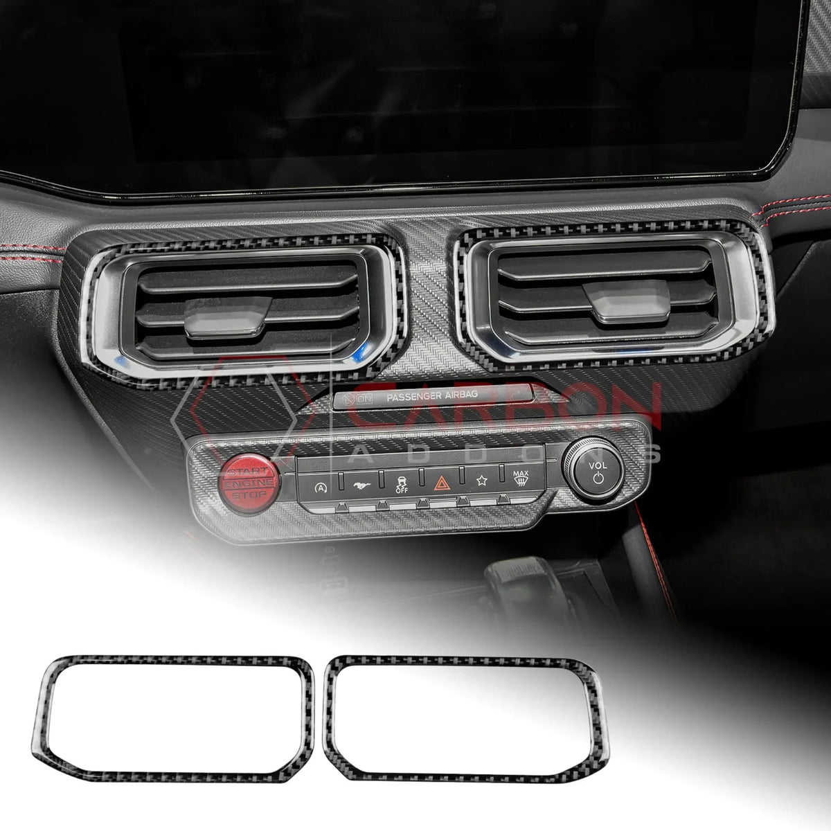 Real Carbon Fiber Center A/C Vent Frame Overlay for 2024+ Ford Mustang