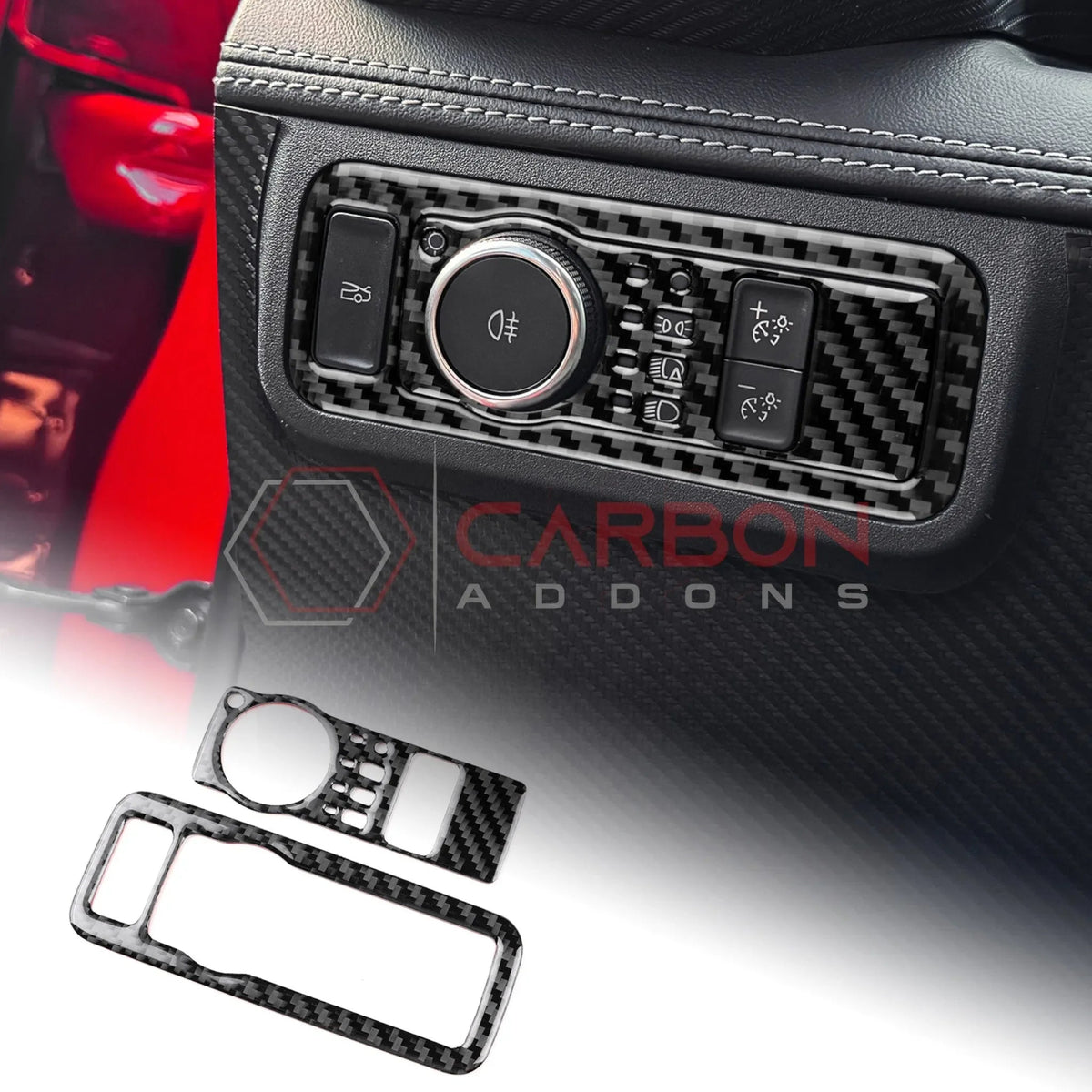 Real Carbon Fiber Headlight Control Trim Overlay for 2024+ Ford Mustang