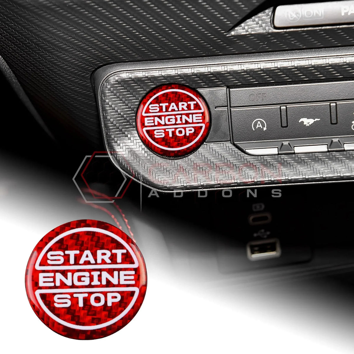 Real Carbon Fiber Start/Stop Button Cover for 2024+ Ford Mustang