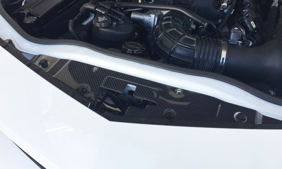 Carbon fiber radiator cover for 2012-2015 Chevrolet Camaro ZL1, Z28, SS. - Fits 2010-2013 SS, RS, LT (slight variance in shape)