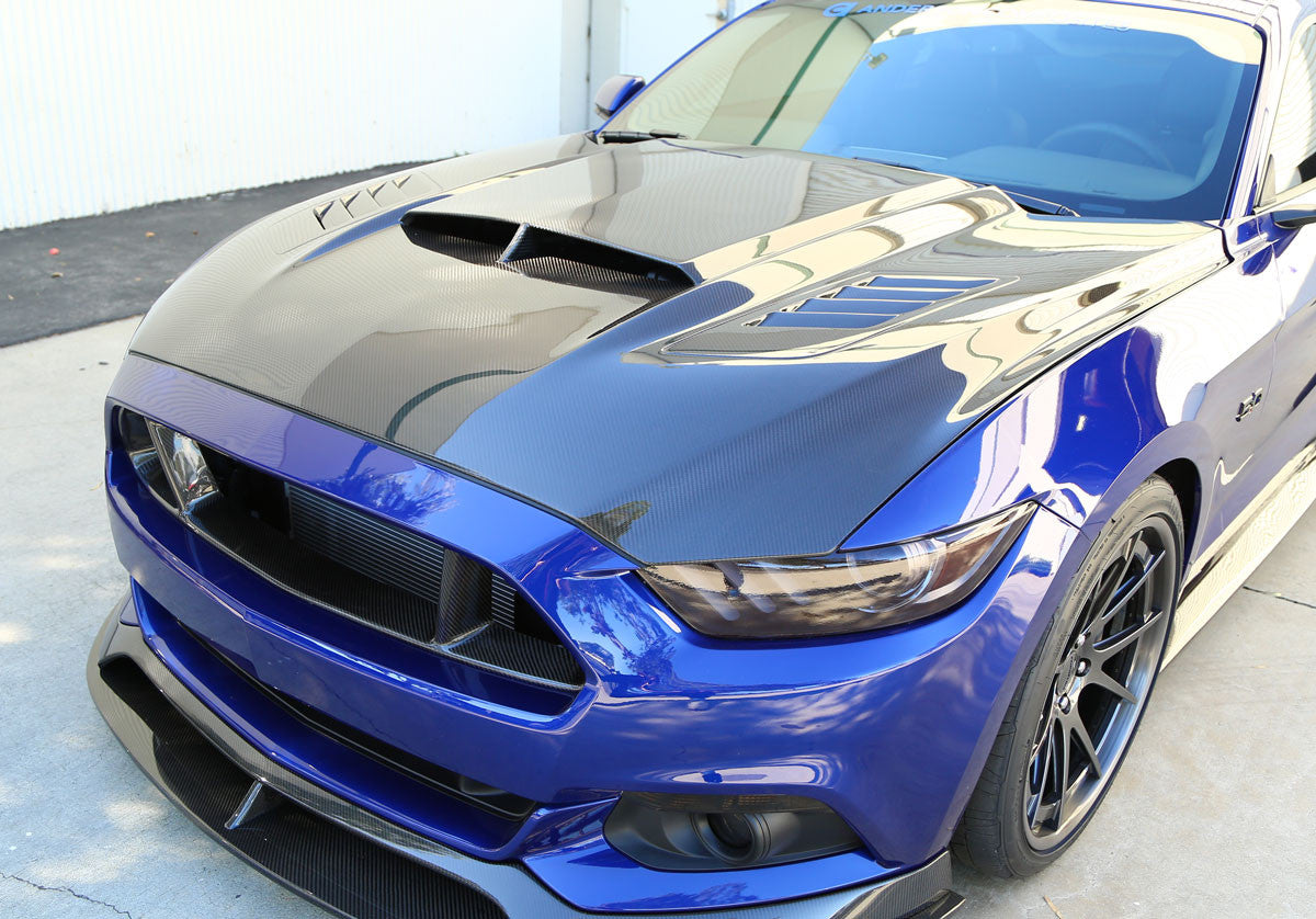 Ram air double sided carbon fiber hood for 2015-2017 Ford Mustang