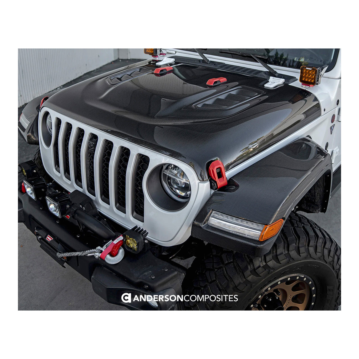 Type-OE carbon fiber hood for 2018-2024 Jeep Wrangler and Gladiator Rubicon