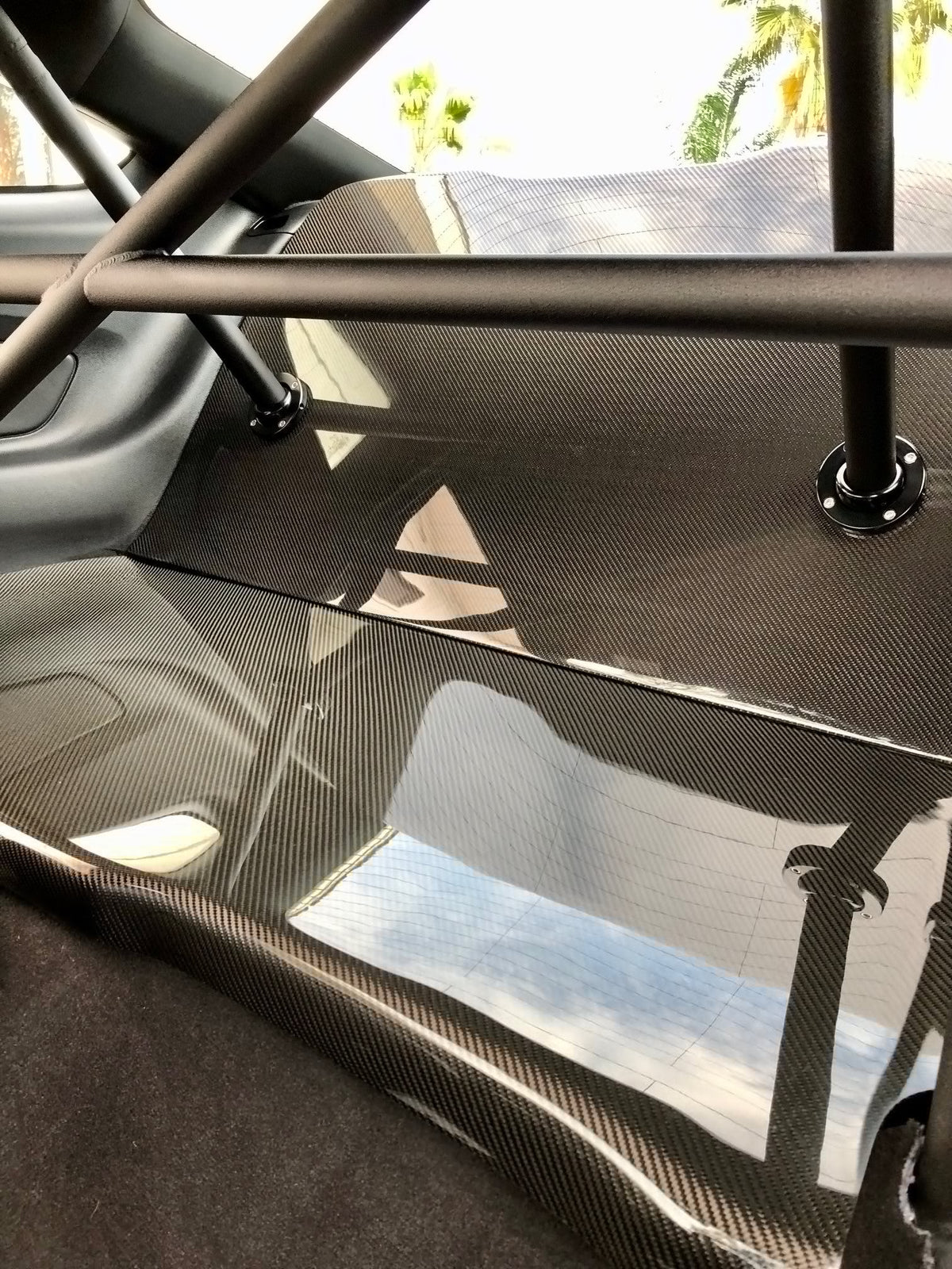 Carbon fiber rear seat delete for 2015-2023 Ford Mustang