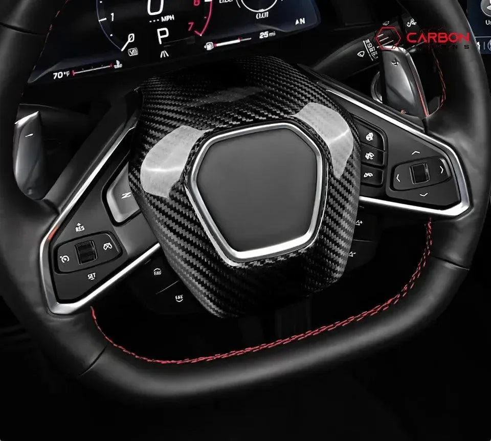 C8 Corvette Real Carbon Fiber Steering Wheel Airbag Cover | Interior Upgrade (2020–2027)