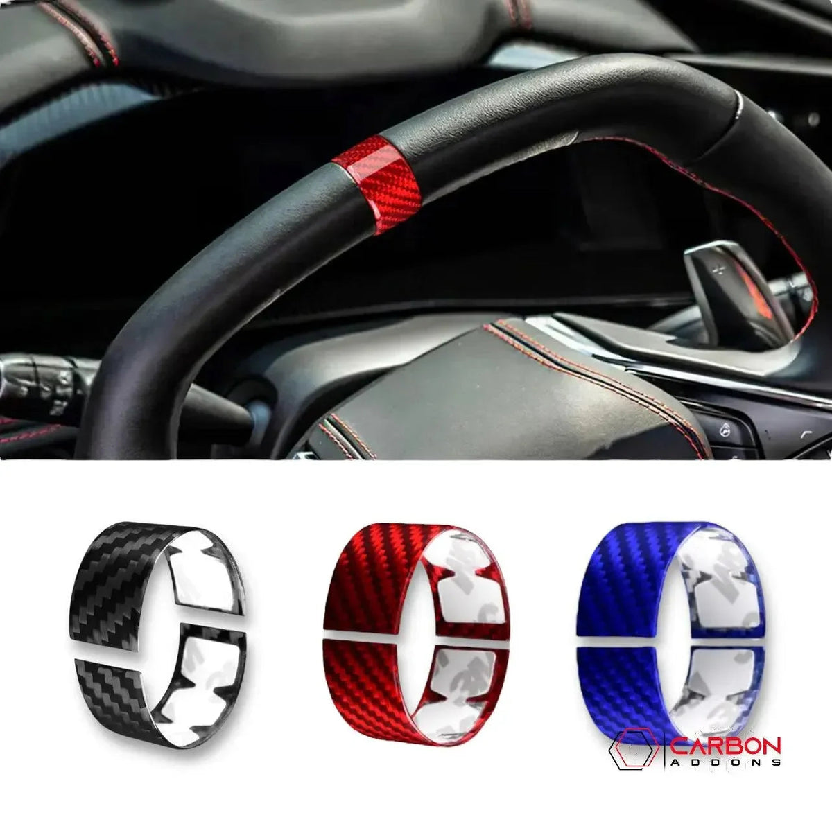 C8 Corvette Real Carbon Fiber Steering Wheel Racing Stripe Covers (2020–2027)