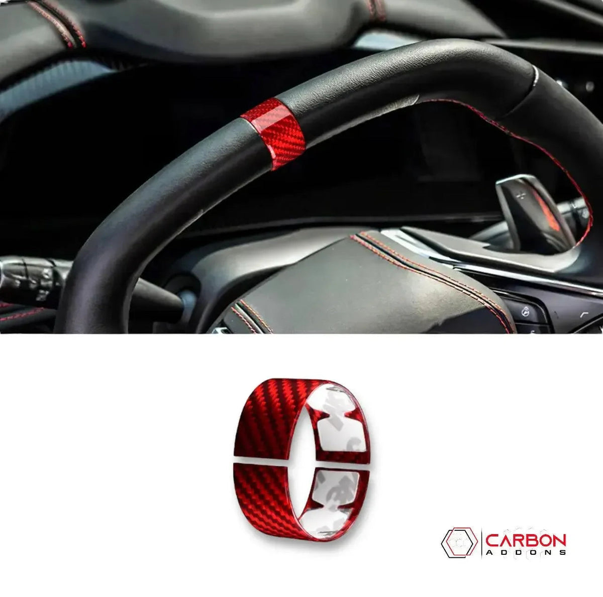 C8 Corvette Real Carbon Fiber Steering Wheel Racing Stripe Covers (2020–2027)