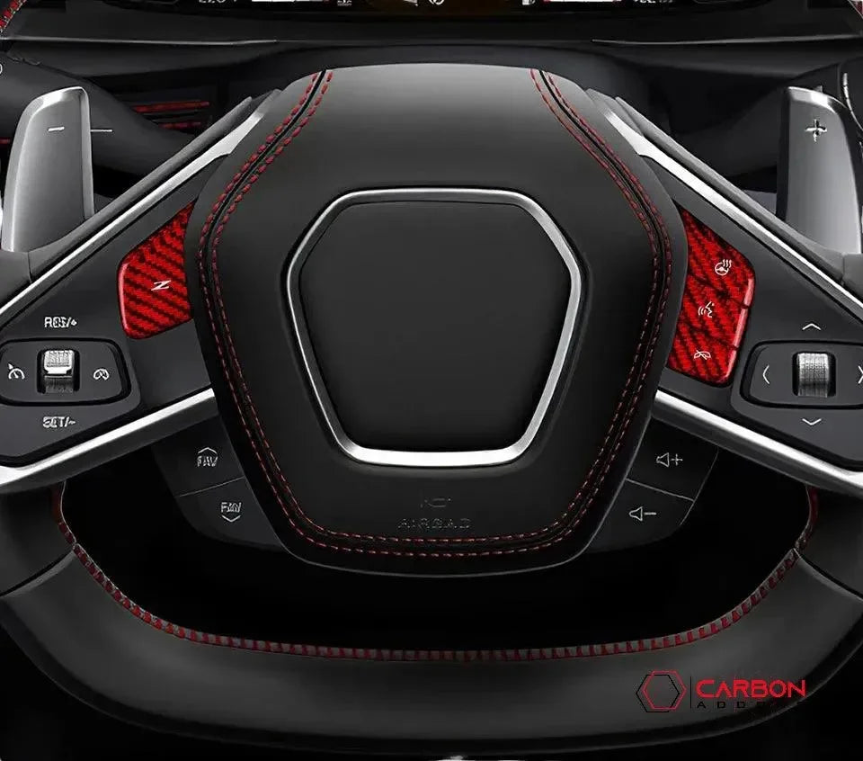 C8 Corvette Real Carbon Fiber Steering Wheel Button Covers | Heated & Non-Heated (2020–2027)