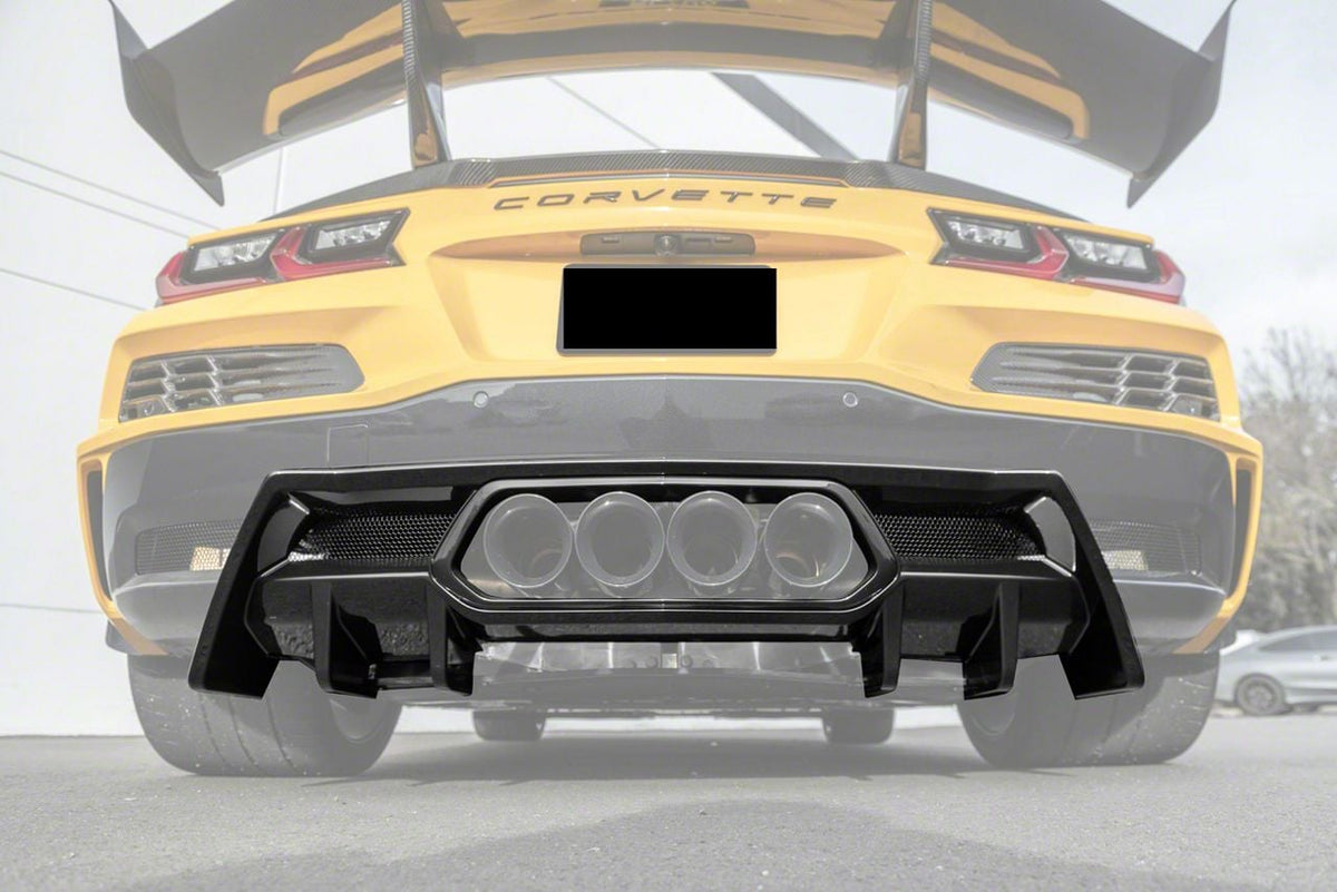 EOS Performance Package Rear Bumper Finned Diffuser; Glossy Black (23-26 Corvette C8 Z06)