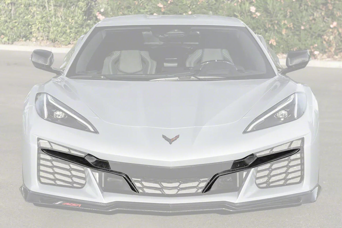 Factory Style Front Bumper Grille Inserts; Carbon Fiber (23-26 Corvette Z06 w/o Front Camera)