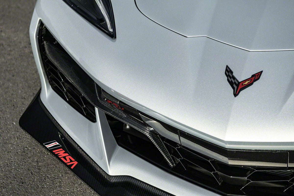 Factory Style Front Bumper Grille Inserts; Carbon Fiber (23-26 Corvette Z06 w/o Front Camera)