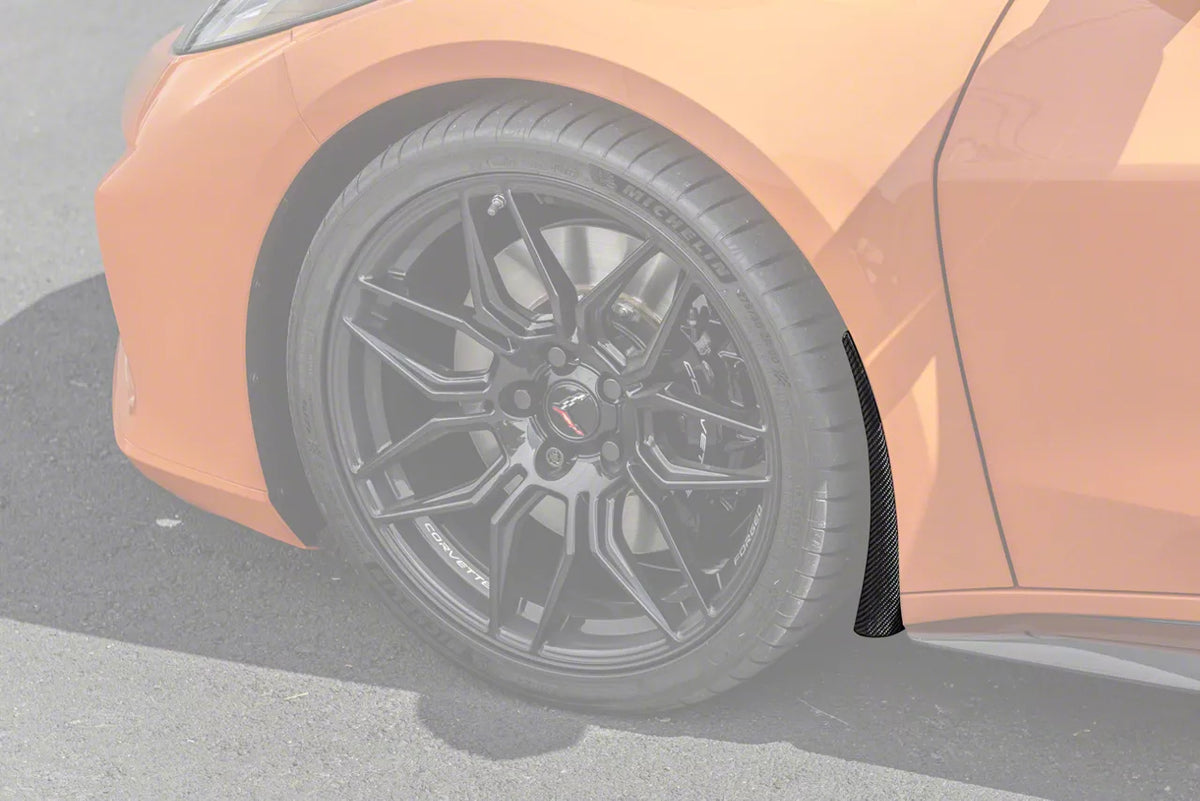 XL Extended Package Front Splash Guards; Carbon Fiber (23-26 Corvette C8 E-Ray, Z06)