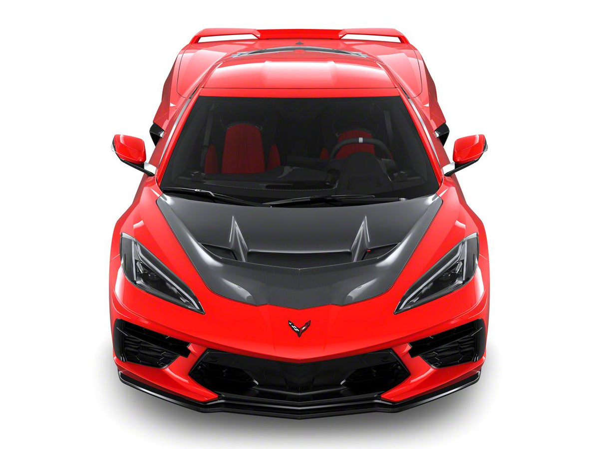 ZR1 Style Vented Extractor Hood; Double-Sided Carbon Fiber (20-26 Corvette C8)