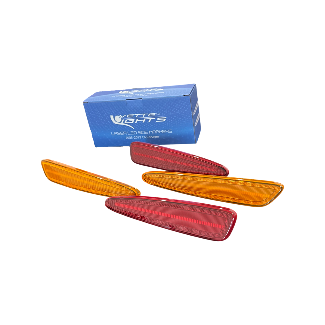 2005-2013 C6 Corvette Stealth Lens Laser LED Side Markers (amber/red lenses)