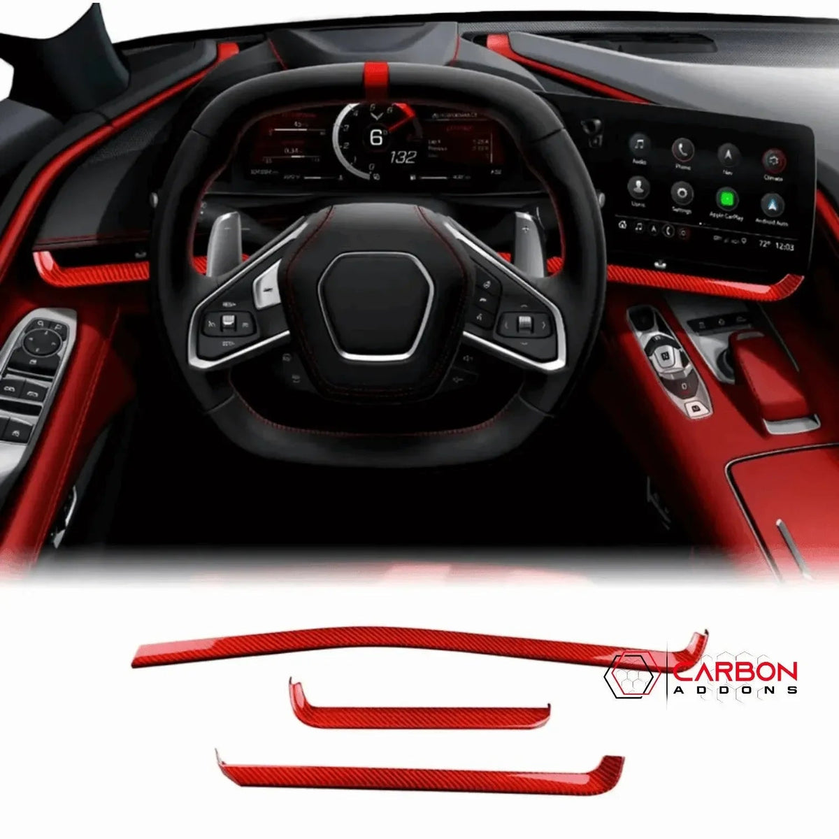 C8 Corvette Real Carbon Fiber Dash Chrome Trim Cover Kit | Interior Upgrade (2020–2025)