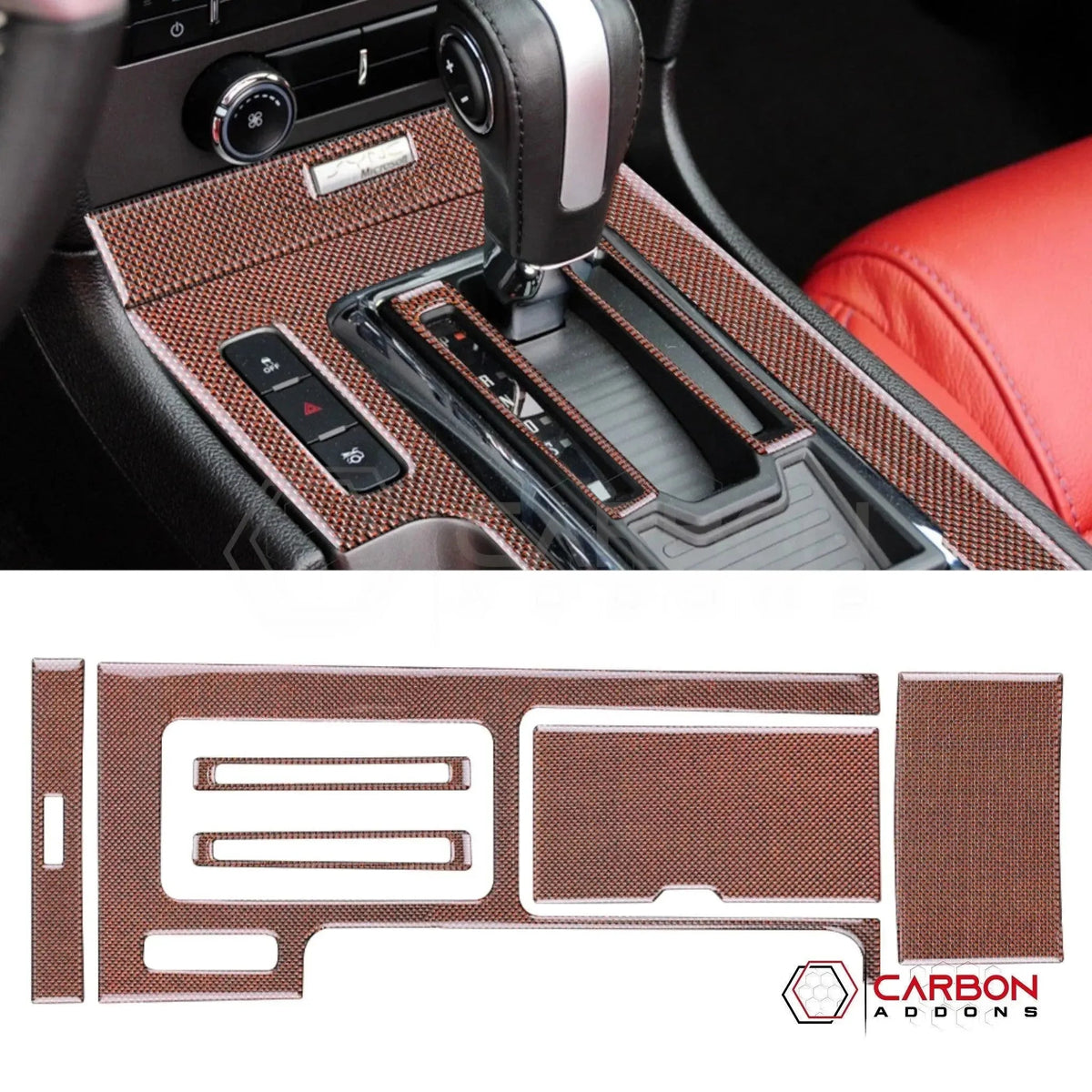 Reflective Carbon Fiber Center Console Trim Overlay For Mustang 2010-2014