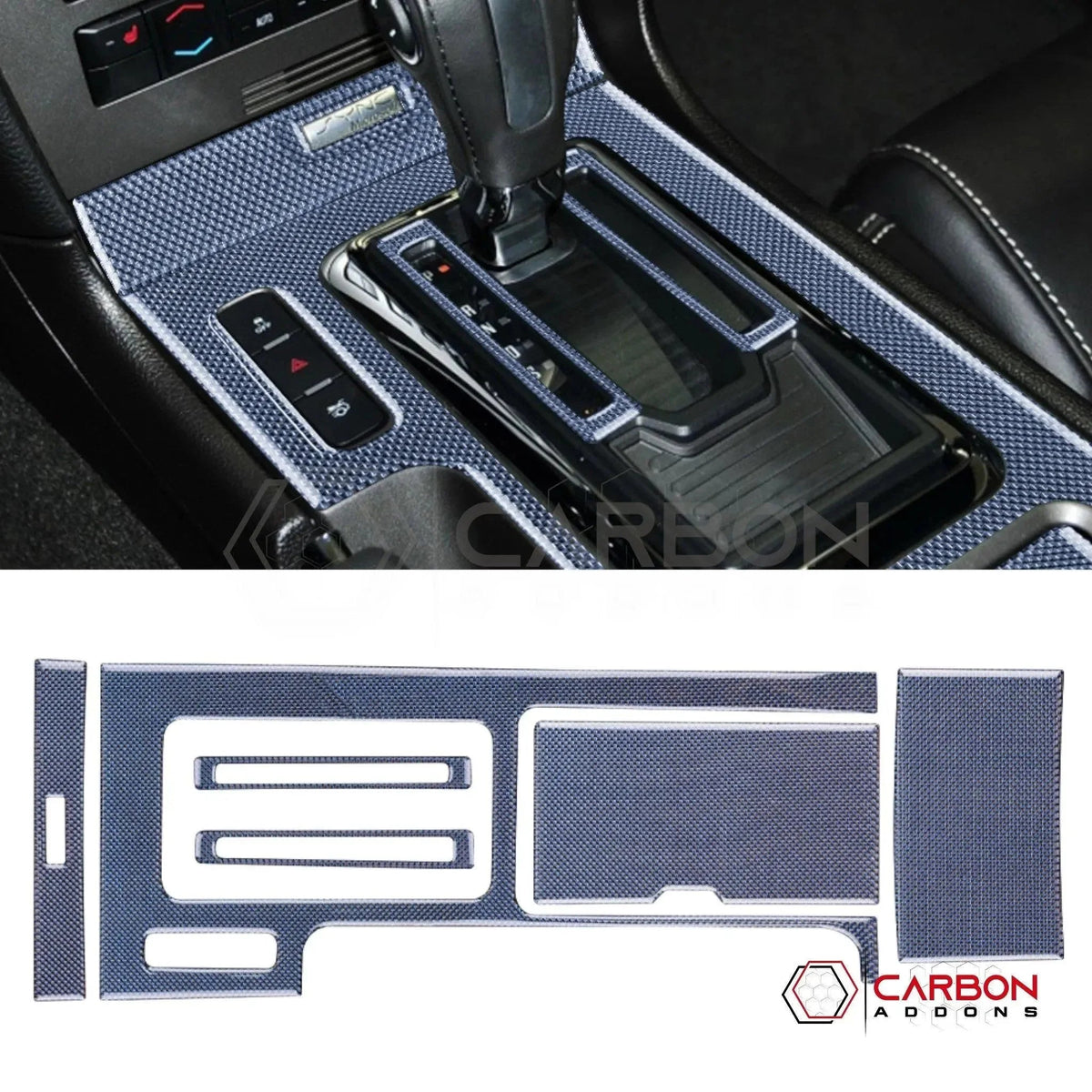 Reflective Carbon Fiber Center Console Trim Overlay For Mustang 2010-2014