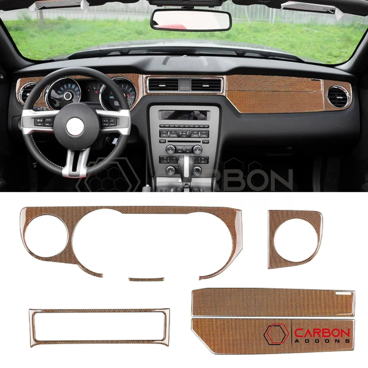 Reflective Carbon Fiber Full Dashboard Trim Overlay For Mustang 2010-2014