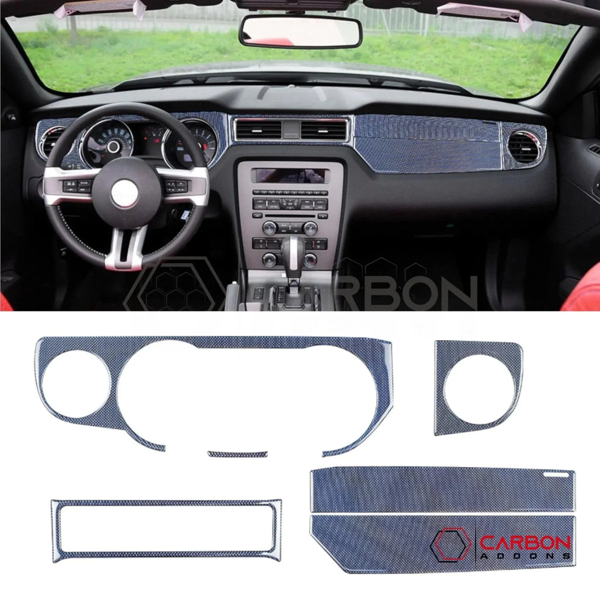 Reflective Carbon Fiber Full Dashboard Trim Overlay For Mustang 2010-2014