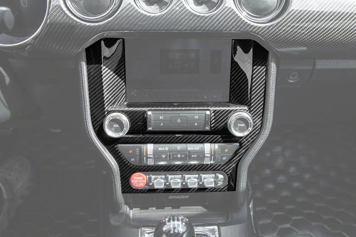 Factory Style Center Console Trim Cover; Carbon Fiber (15-23 Mustang)