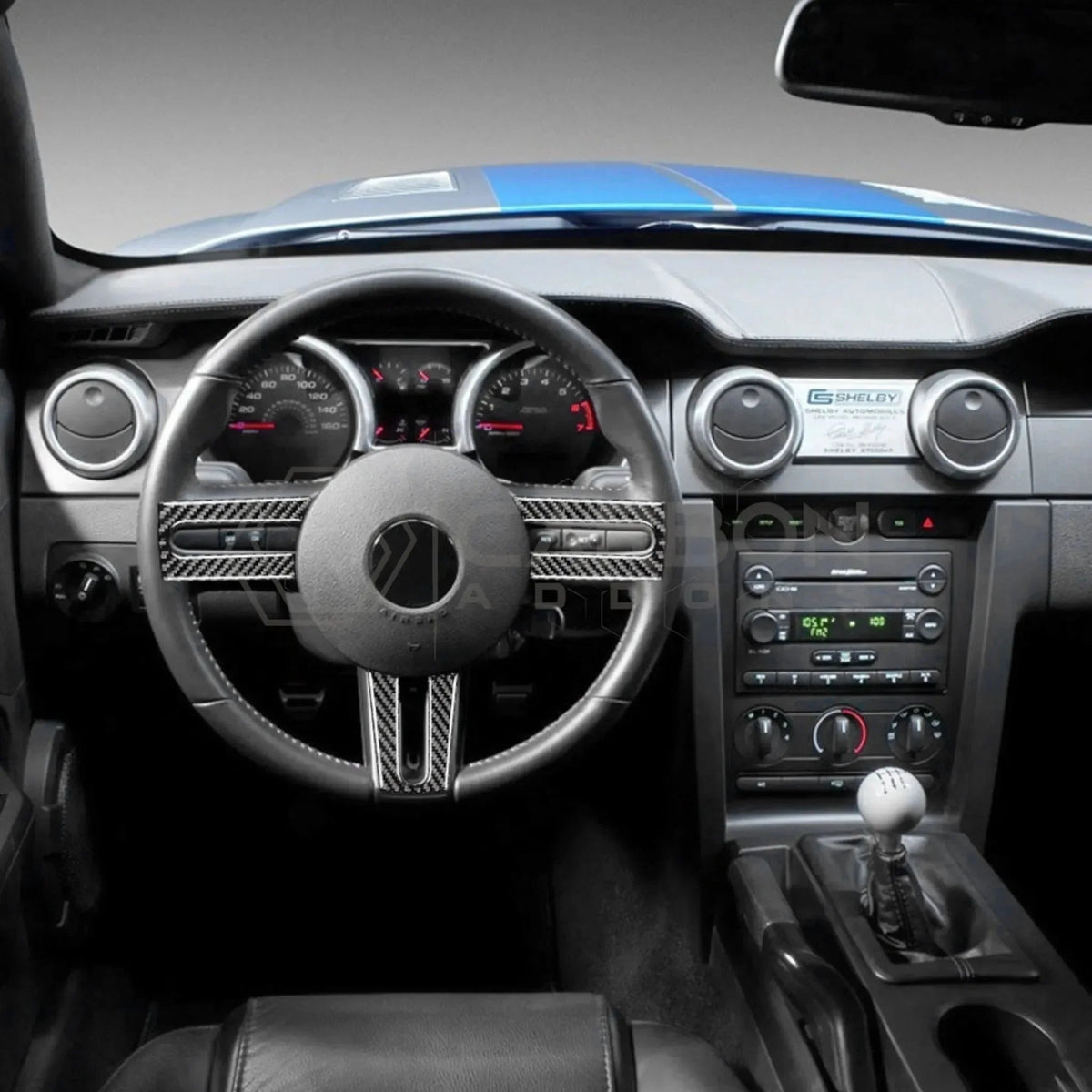 Real Carbon Fiber Steering Wheel Trim Overlay For Mustang 2005-2009