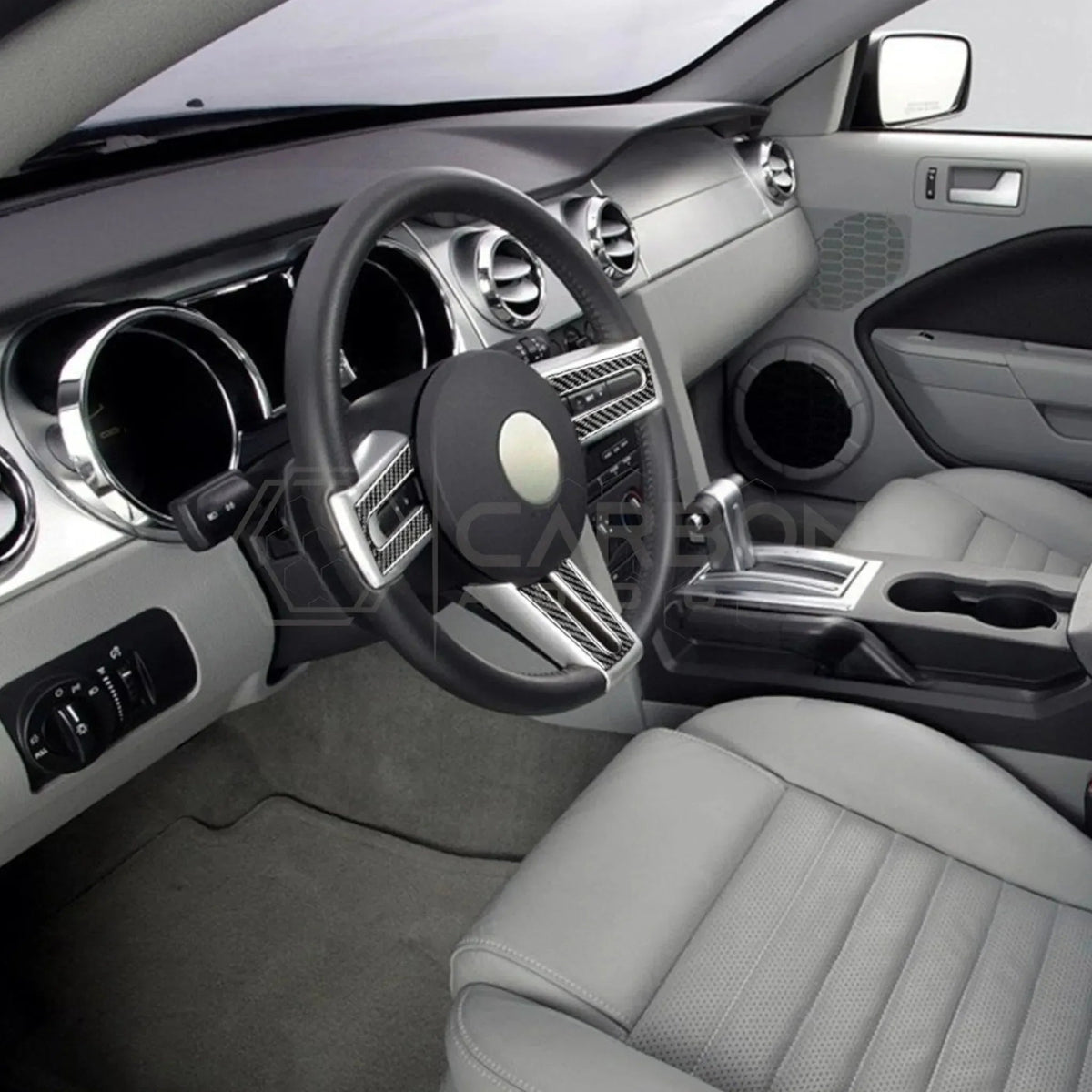 Real Carbon Fiber Steering Wheel Trim Overlay For Mustang 2005-2009