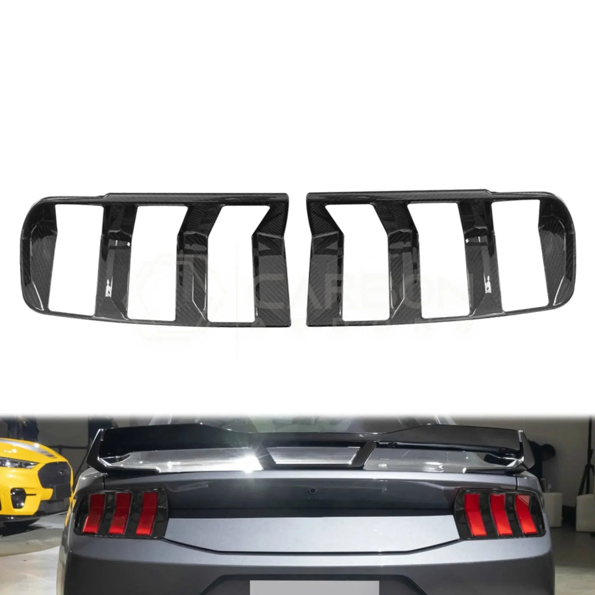 Real Carbon Fiber Taillight Trim Covers for 2024+ Ford Mustang