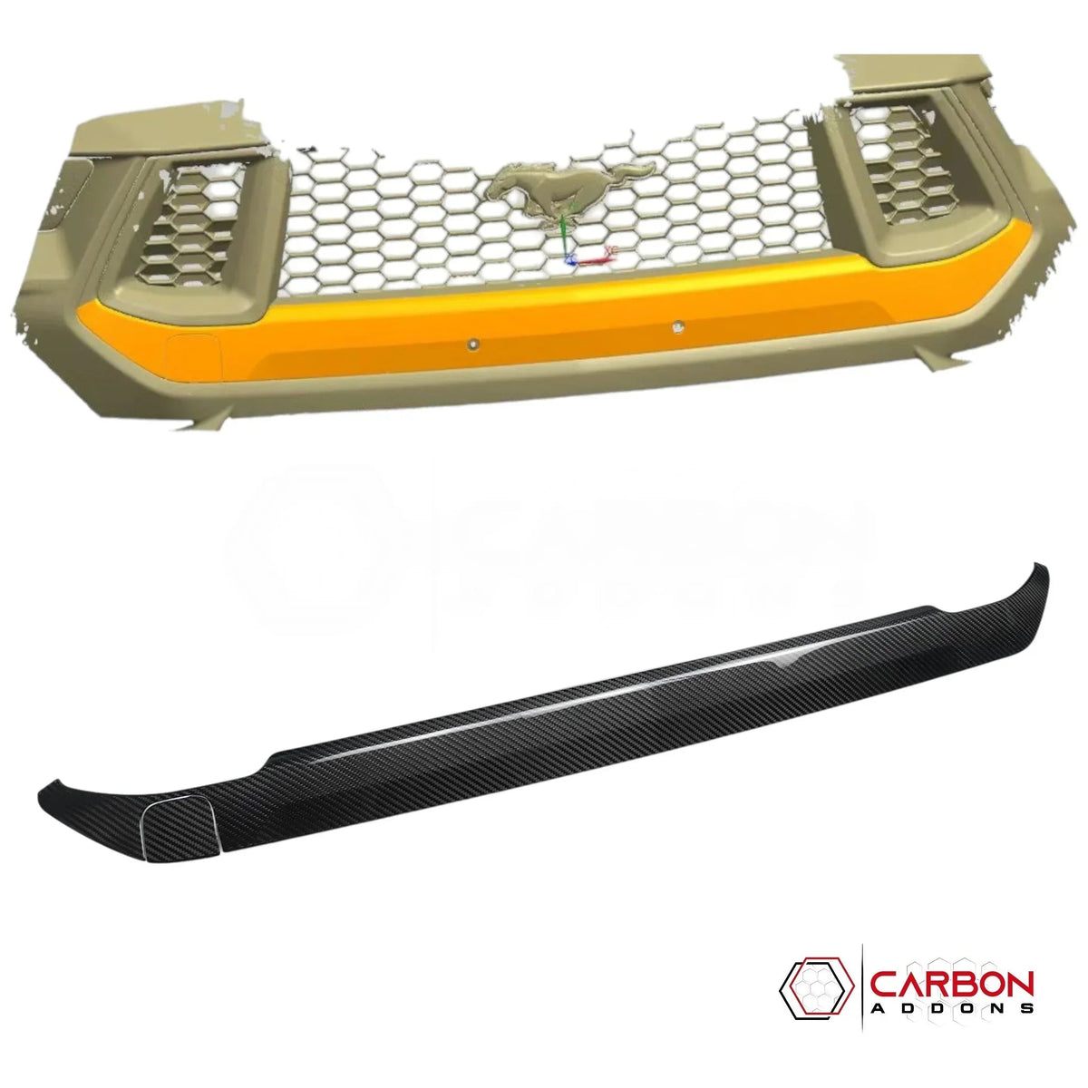 Real Carbon Fiber Front Bumper Upper Trim Covers for 2024+ Ford Mustang GT (2-Piece Set)