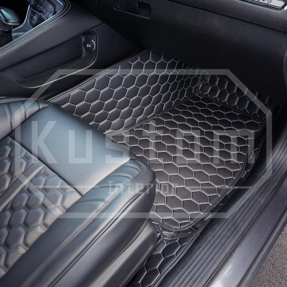 2015-23 Dodge Challenger Honeycomb Leather Floor Mat