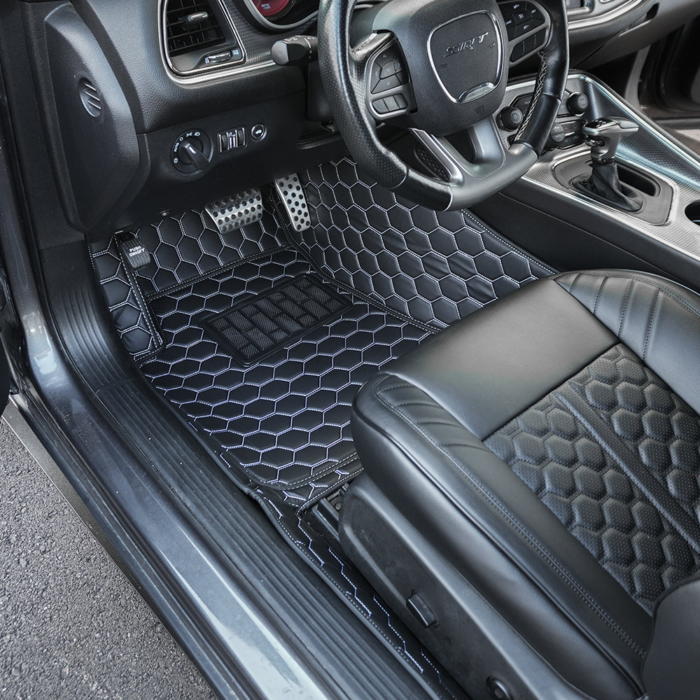 2015-23 Dodge Challenger Honeycomb Leather Floor Mat