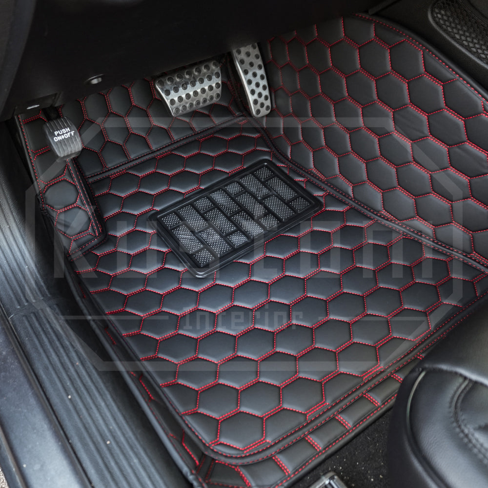 2015-23 Dodge Challenger Honeycomb Leather Floor Mat