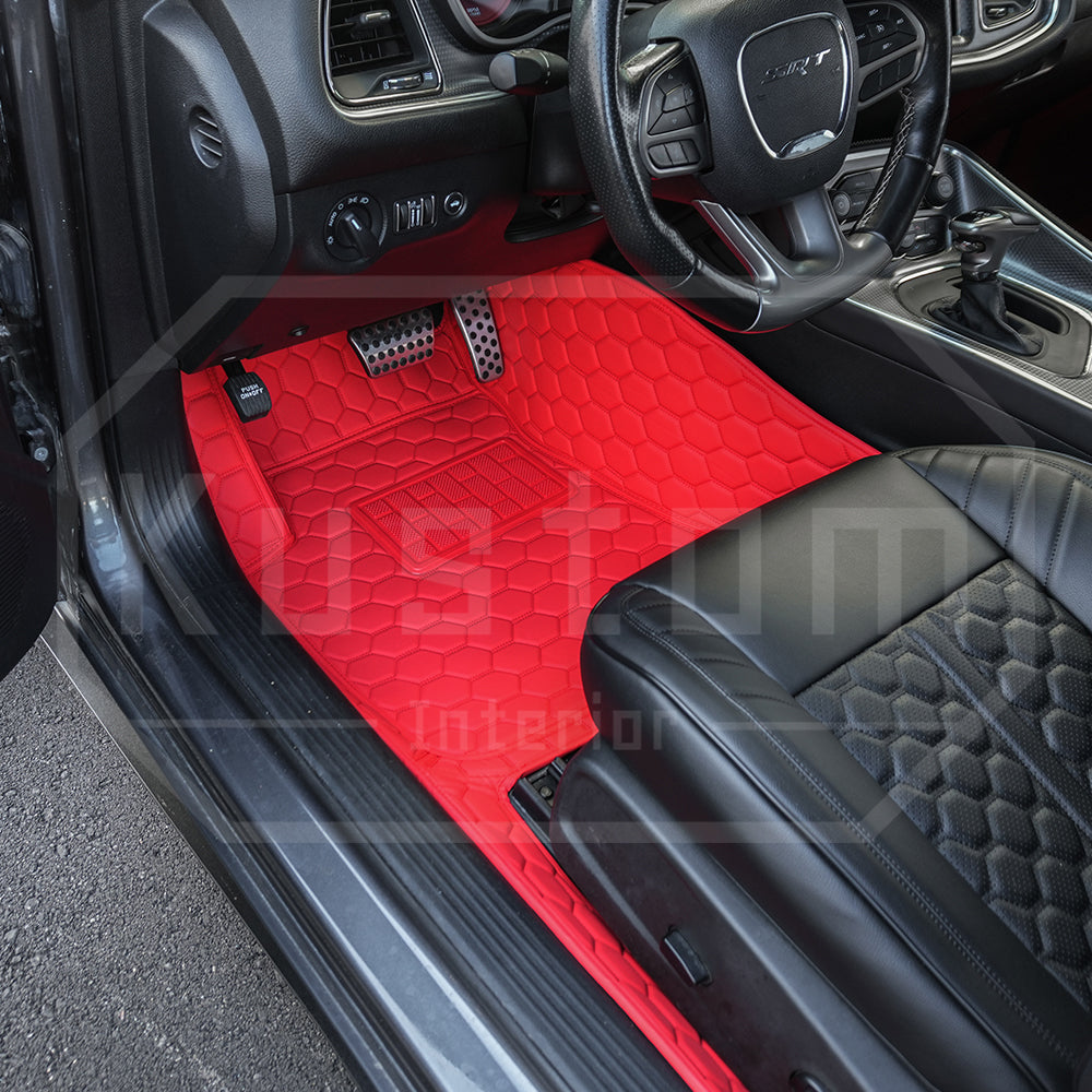2015-23 Dodge Challenger Honeycomb Leather Floor Mat