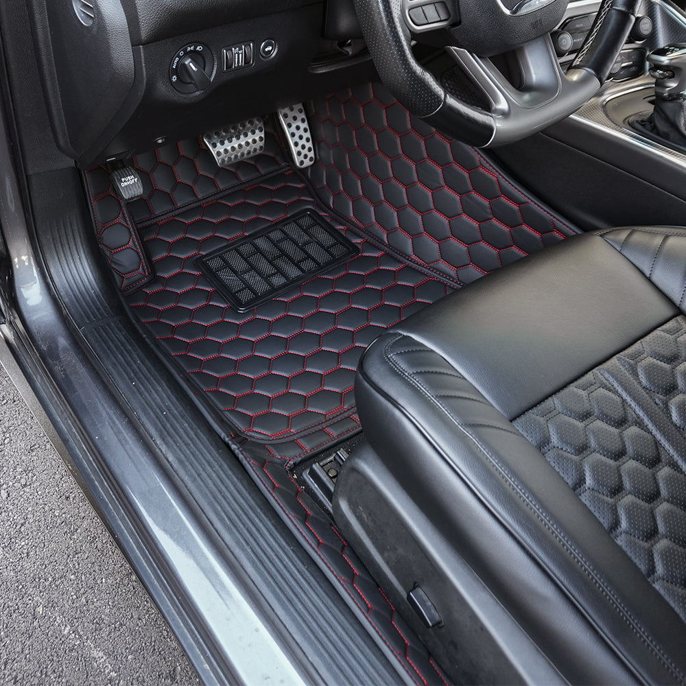 2015-23 Dodge Challenger Honeycomb Leather Floor Mat