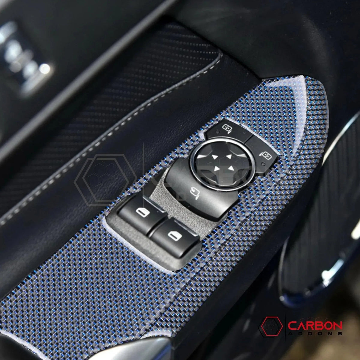 Reflective Carbon Fiber Window Switch Trim Overlay for 2015–2023 Ford Mustang