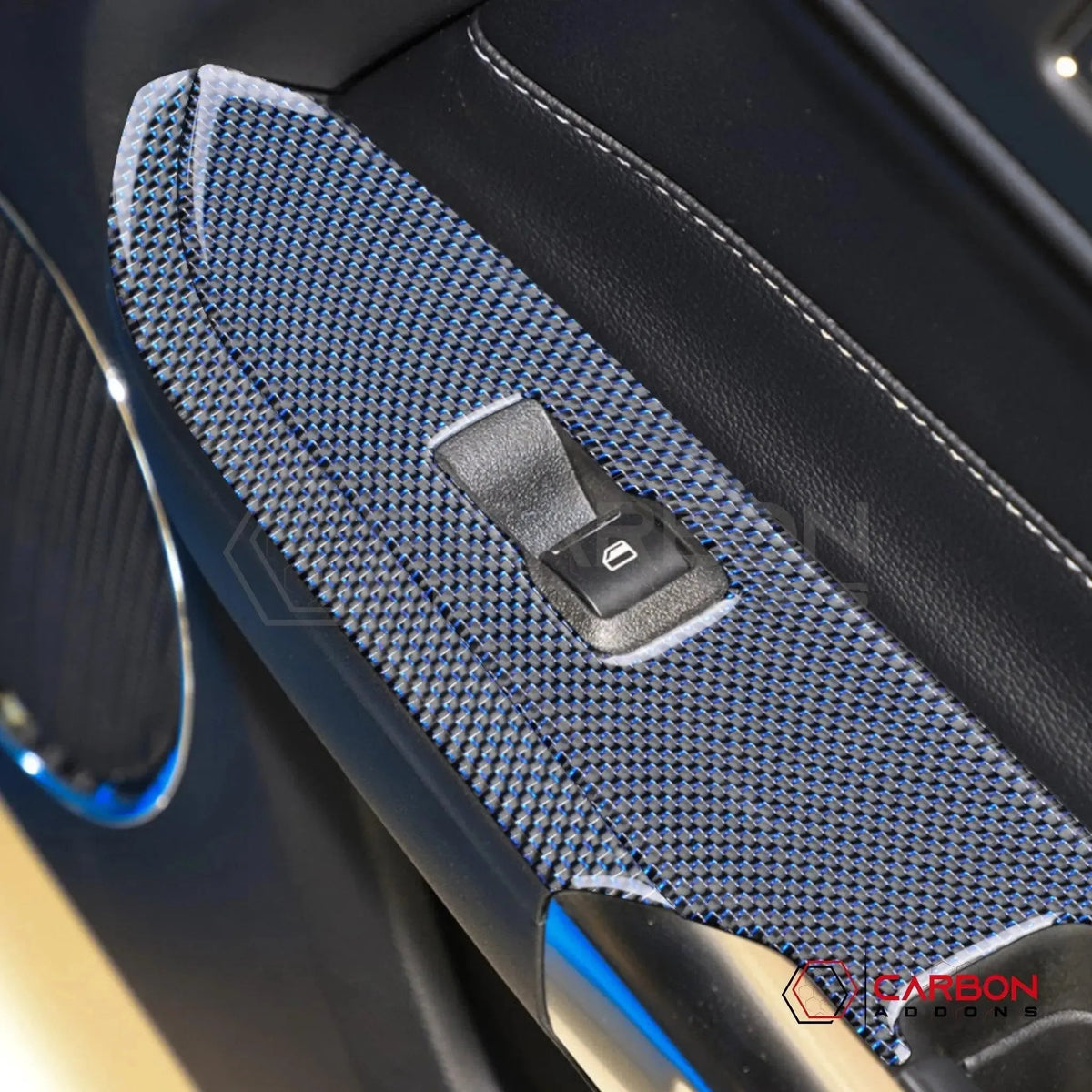 Reflective Carbon Fiber Window Switch Trim Overlay for 2015–2023 Ford Mustang