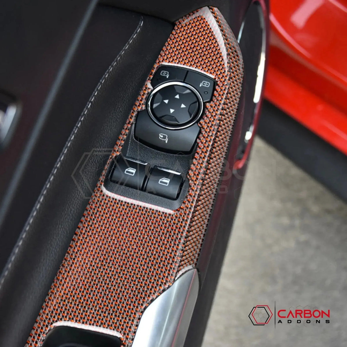 Reflective Carbon Fiber Window Switch Trim Overlay for 2015–2023 Ford Mustang