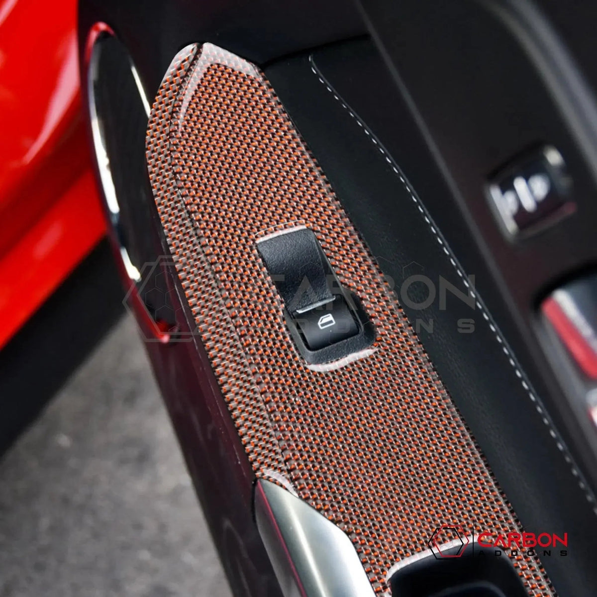 Reflective Carbon Fiber Window Switch Trim Overlay for 2015–2023 Ford Mustang
