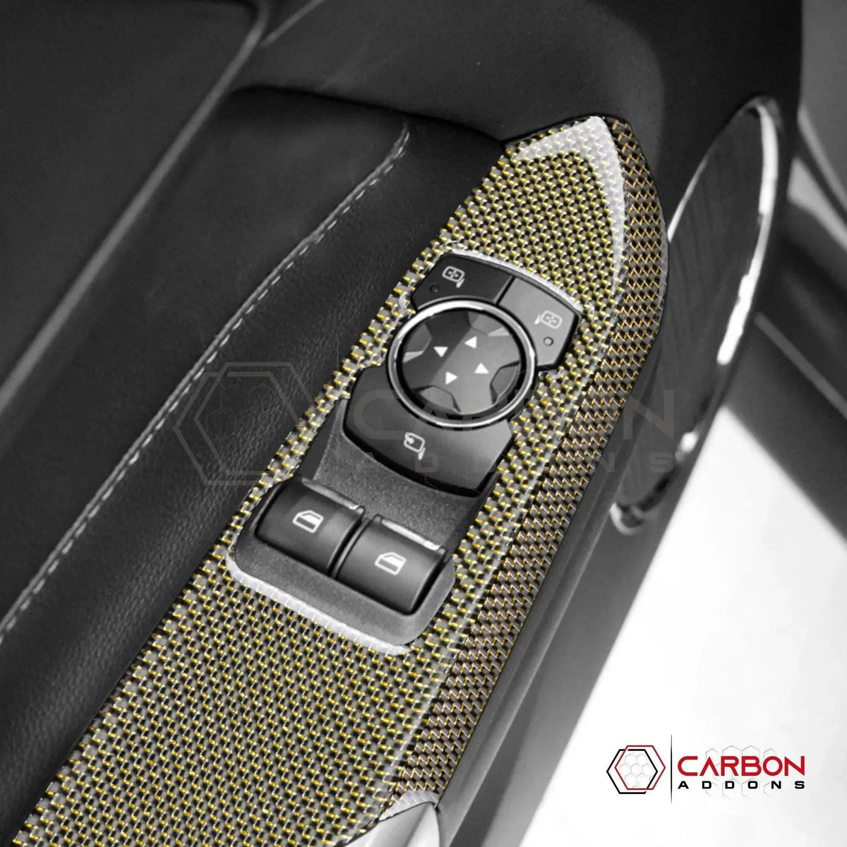 Reflective Carbon Fiber Window Switch Trim Overlay for 2015–2023 Ford Mustang