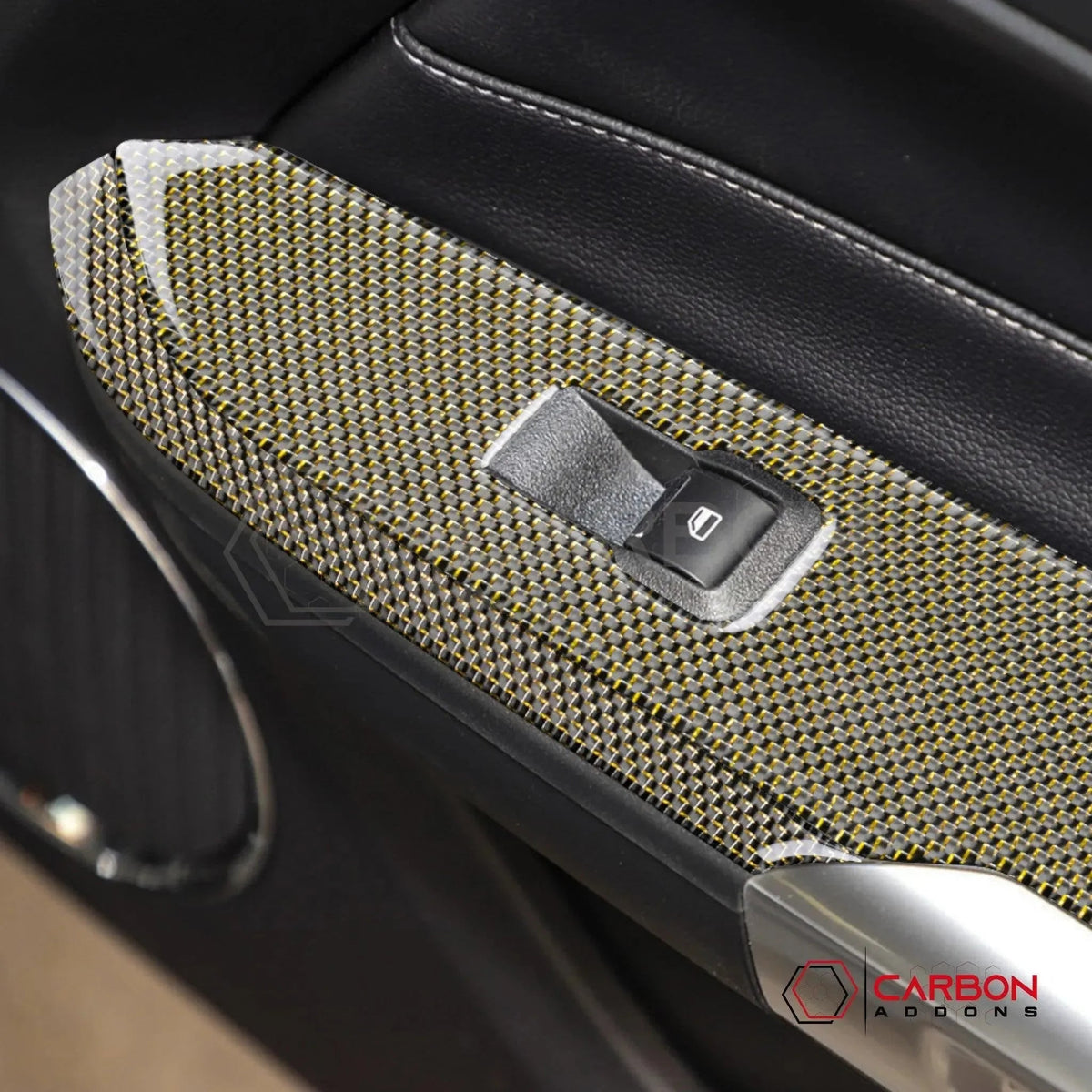 Reflective Carbon Fiber Window Switch Trim Overlay for 2015–2023 Ford Mustang