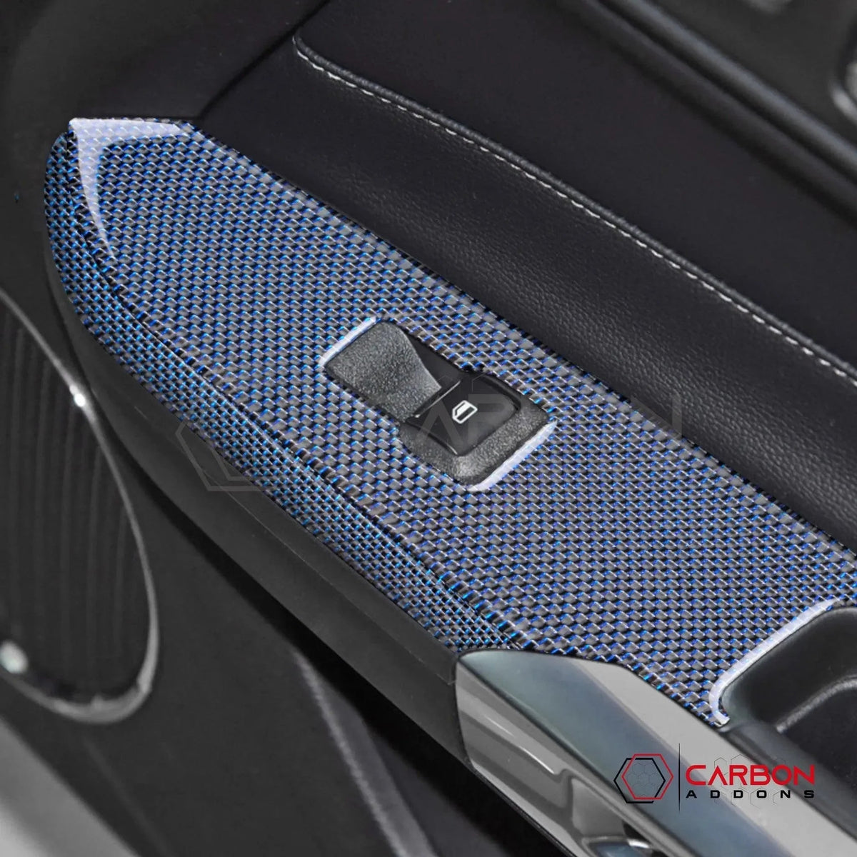 Reflective Carbon Fiber Window Switch Trim Overlay for 2015–2023 Ford Mustang