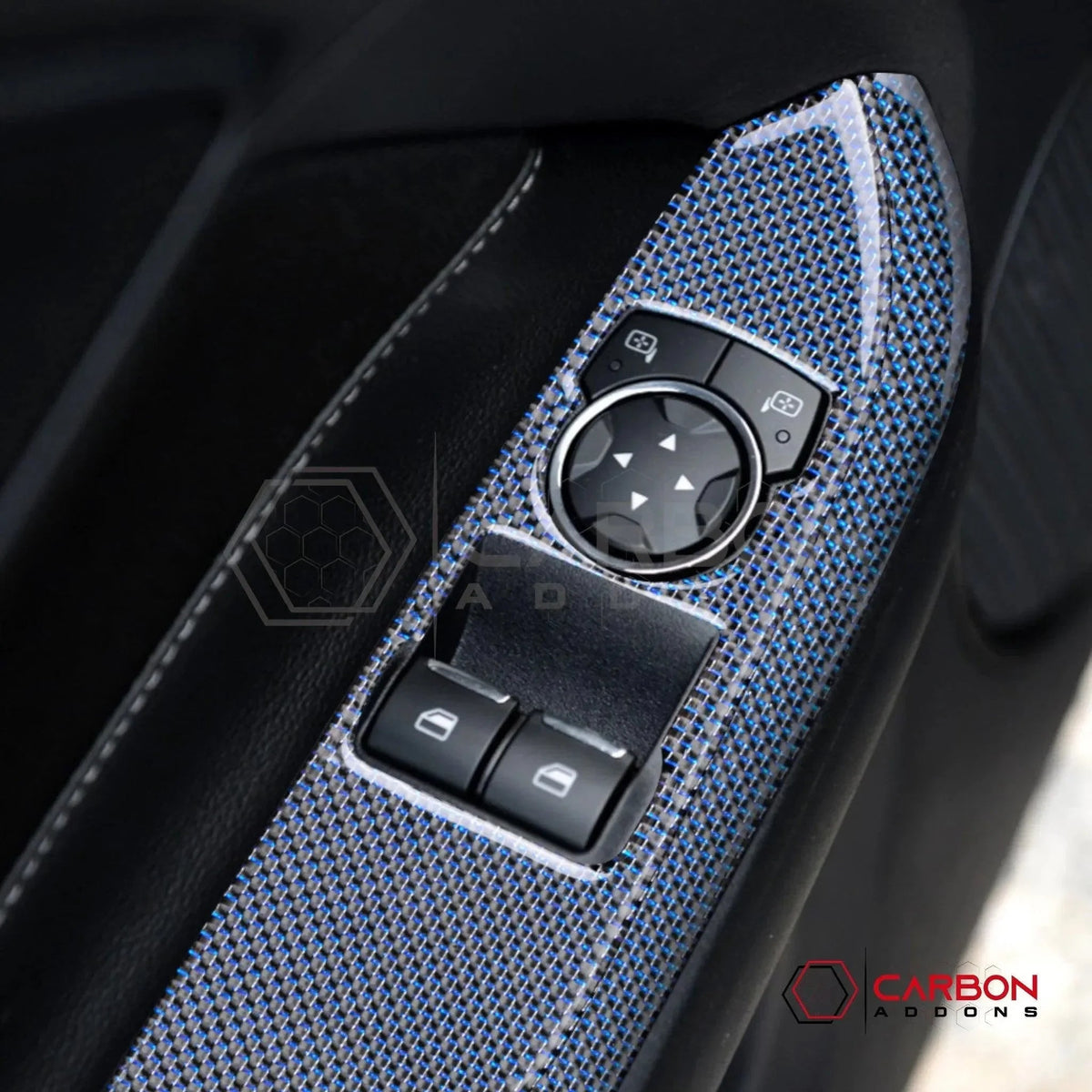 Reflective Carbon Fiber Window Switch Trim Overlay for 2015–2023 Ford Mustang