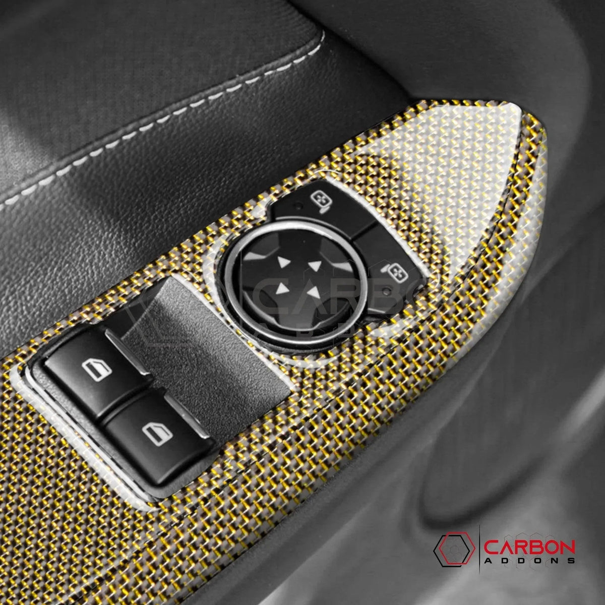 Reflective Carbon Fiber Window Switch Trim Overlay for 2015–2023 Ford Mustang