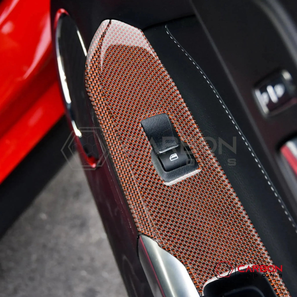Reflective Carbon Fiber Window Switch Trim Overlay for 2015–2023 Ford Mustang