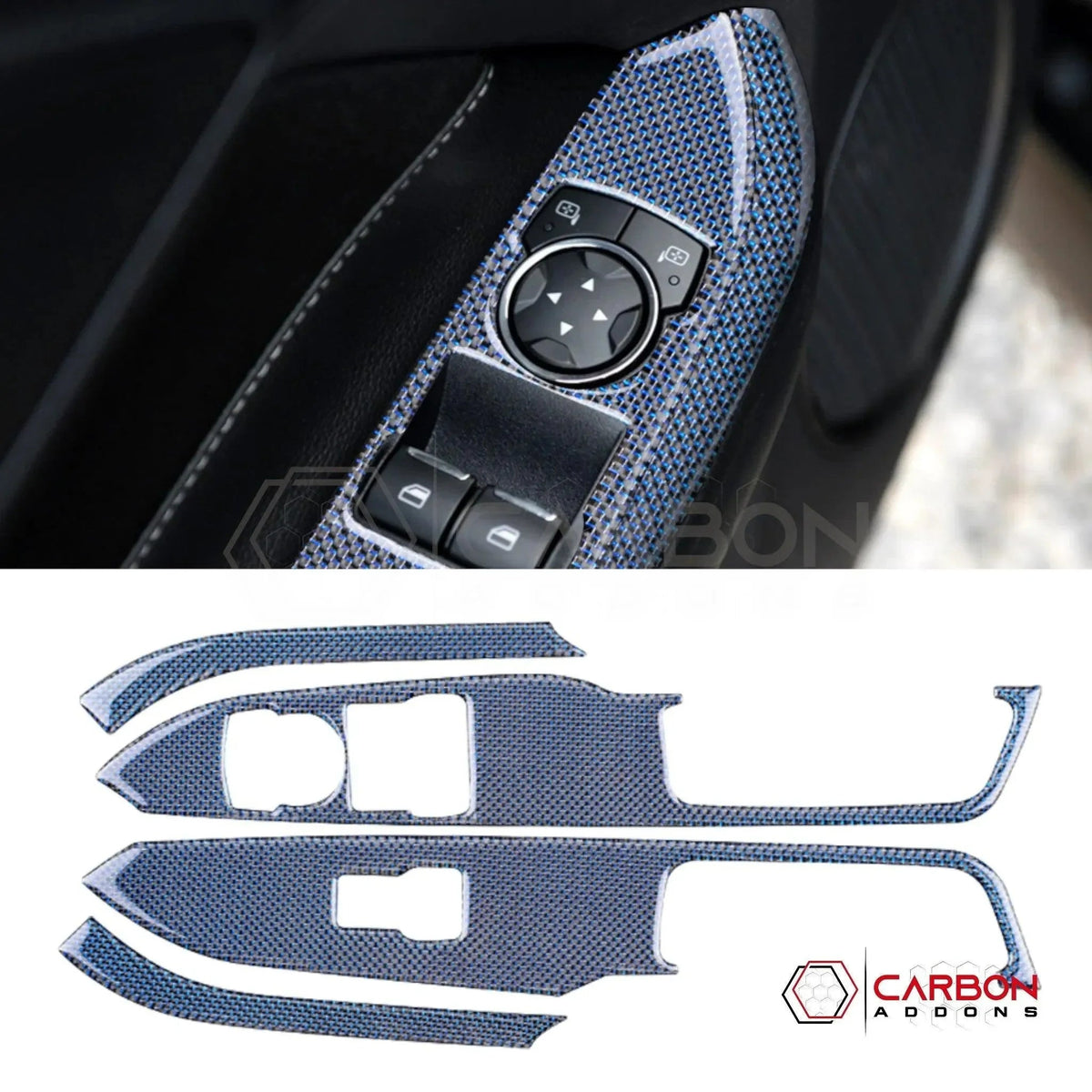 Reflective Carbon Fiber Window Switch Trim Overlay for 2015–2023 Ford Mustang