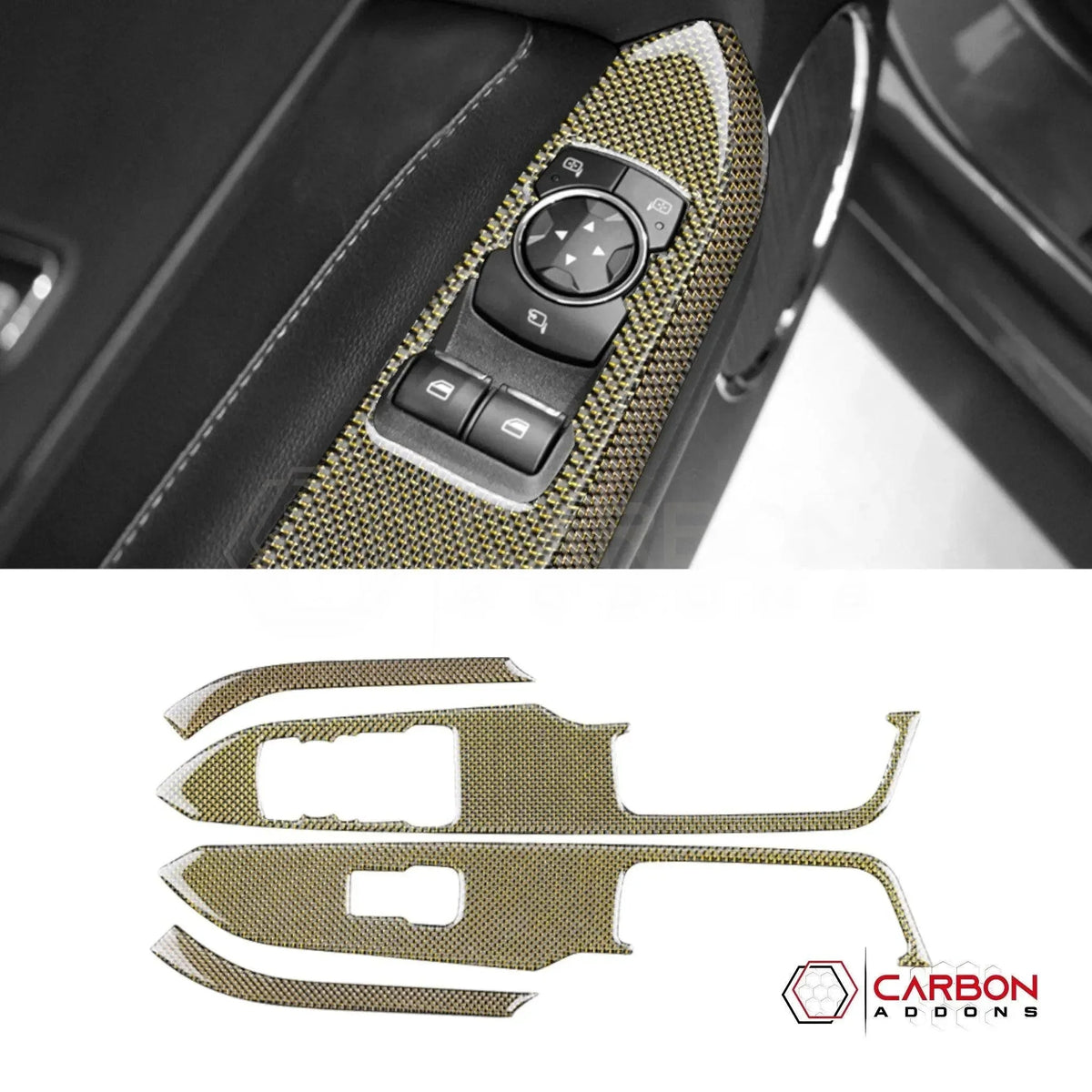 Reflective Carbon Fiber Window Switch Trim Overlay for 2015–2023 Ford Mustang
